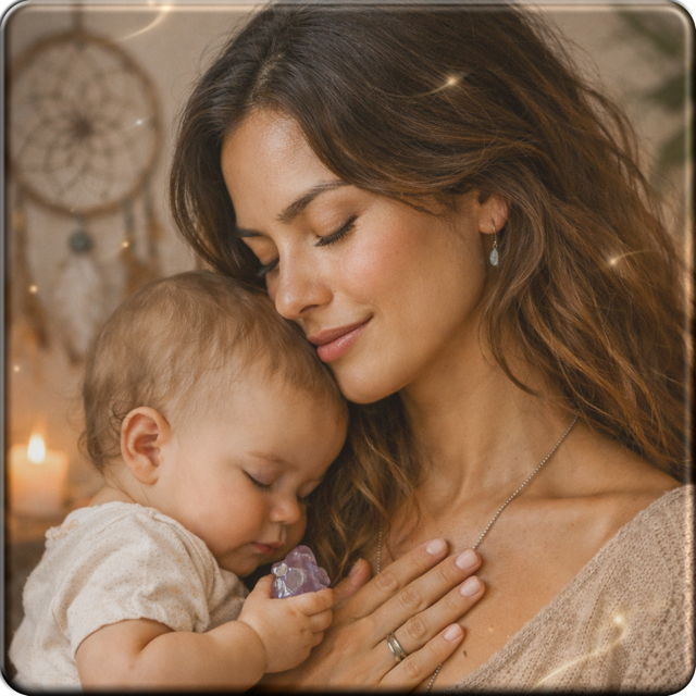 Mamá y bebé con repisa