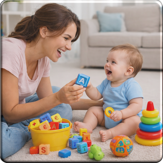 Mamá y bebé con tapete